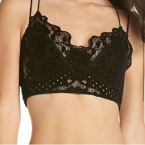Free People flocked velvet black Adella bra Madonna strappy lace bralette crop